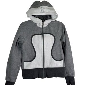 Lululemon Scuba Hoodie Gray White Full Zip Thick Cropped Size 6